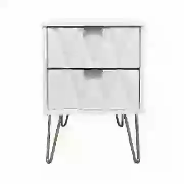 Diamond 2 Drawer Bedside Chest Gold Legs In White or Pink or Blue or Grey